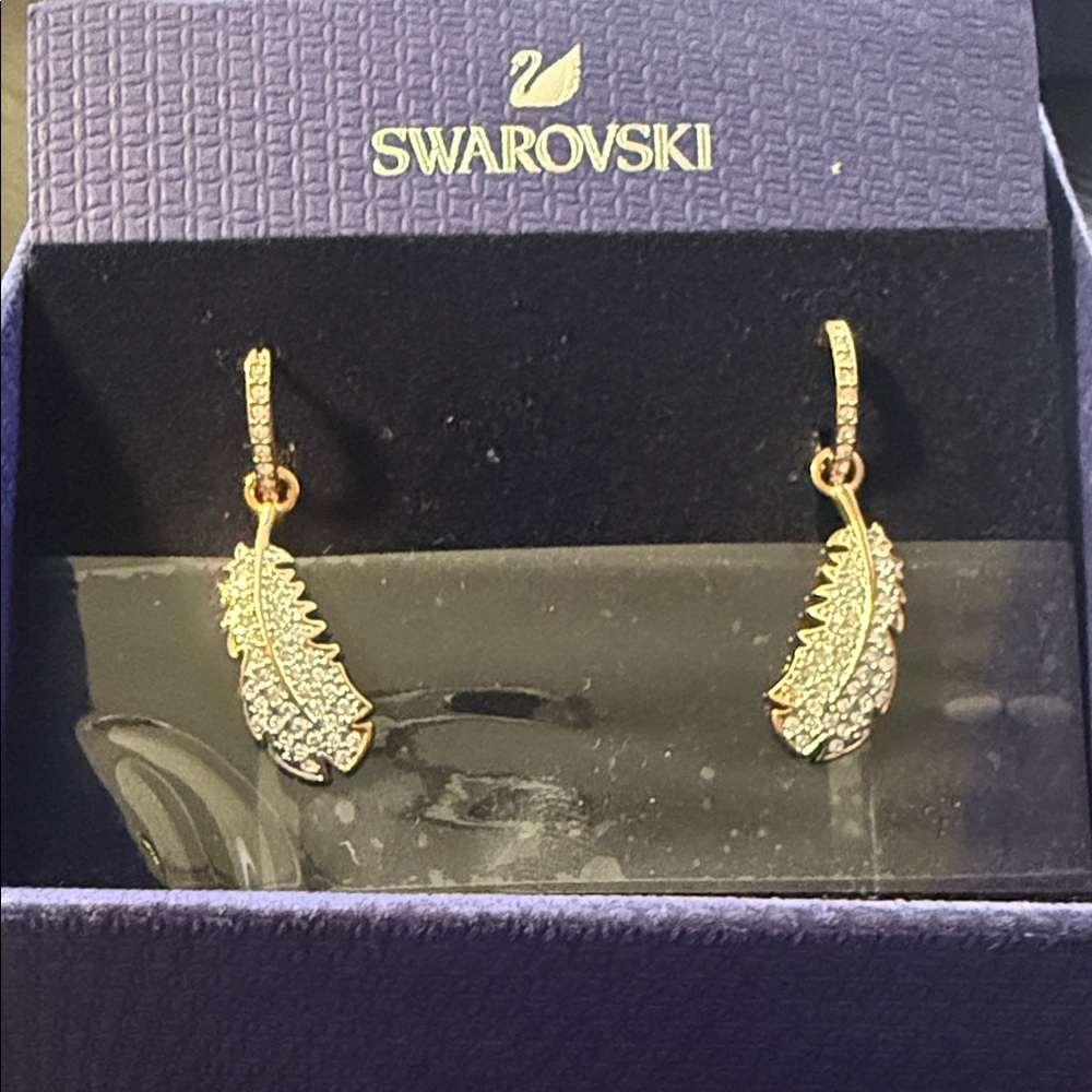 Swarovski Gold and Silver Feather Earrings